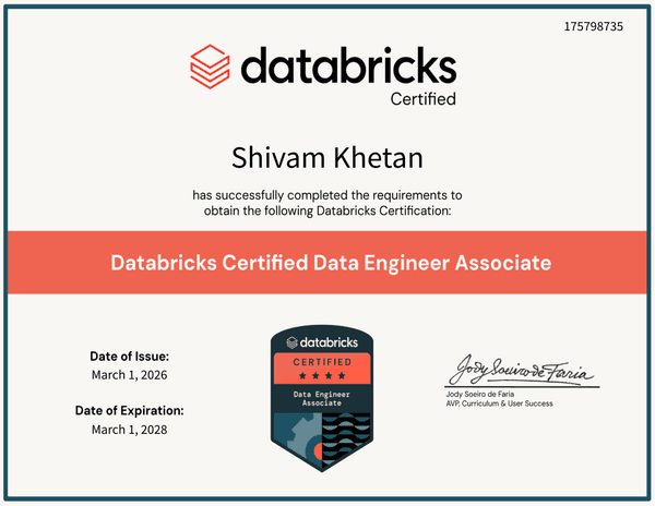 Databricks Certified Data Engineer Associate certificate